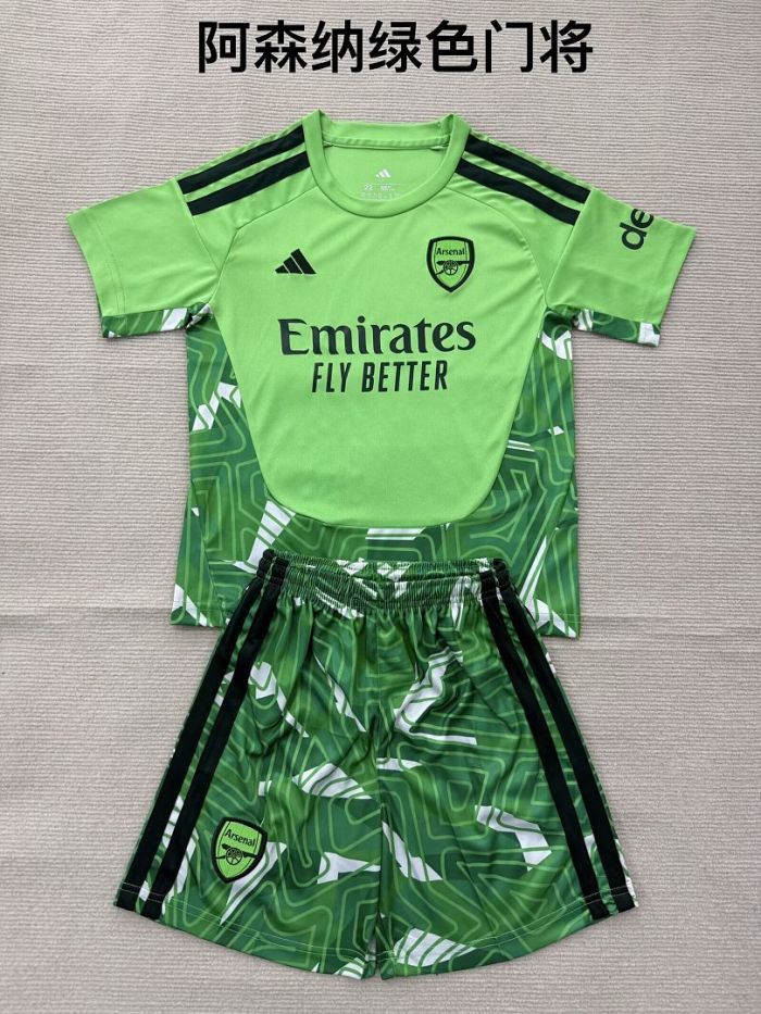 Youth Uniform Kids Kit 2026-2027 Arsenal Green Goalkeeper Soccer Jersey Shorts Child Football Set