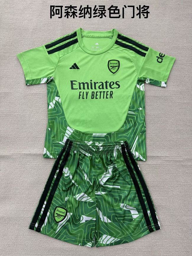 Youth Uniform Kids Kit 2026-2027 Arsenal Green Goalkeeper Soccer Jersey Shorts Child Football Set