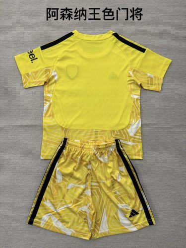 Youth Uniform Kids Kit 2026-2027 Arsenal Yellow Goalkeeper Soccer Jersey Shorts Child Football Set