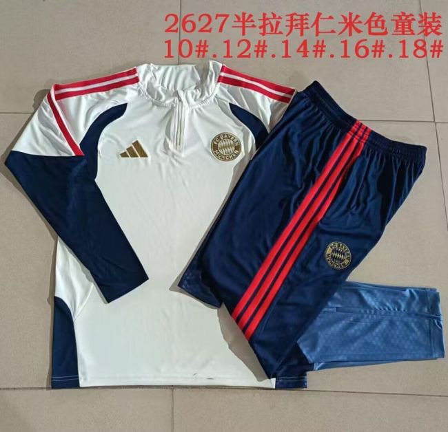 Youth 2026 Bayern Munich White Soccer Training Sweater and Pants Child Football Kit