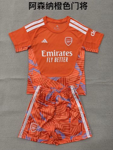 Youth Uniform Kids Kit 2026-2027 Arsenal Orange Goalkeeper Soccer Jersey Shorts Child Football Set