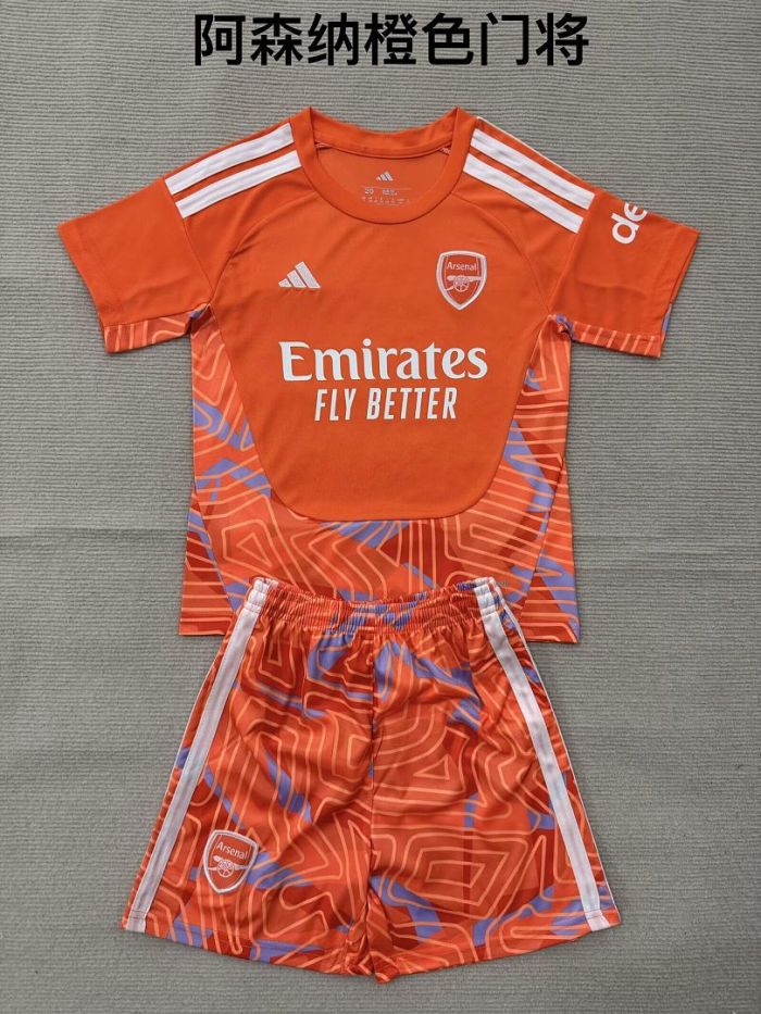 Youth Uniform Kids Kit 2026-2027 Arsenal Orange Goalkeeper Soccer Jersey Shorts Child Football Set