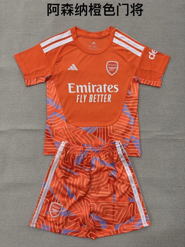 Youth Uniform Kids Kit 2026-2027 Arsenal Orange Goalkeeper Soccer Jersey Shorts Child Football Set