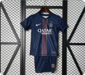 with 2 Stars Youth Uniform Kids Kit 2025-2026 PSG - Flocage Champions of Europe - 26 Home Soccer Jersey Shorts Paris Child Football Set