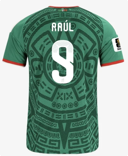 with FIFA World Cup Patch Fan Version 2026 Mexico Raul 9  Home Soccer Jersey Football Shirt