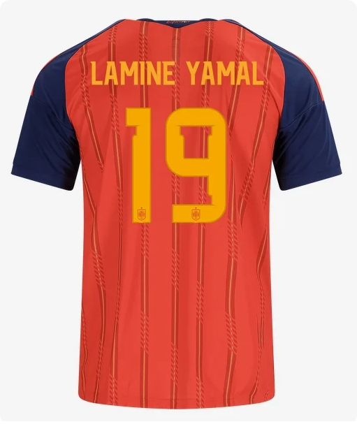 with FIFA World Cup Patch Player Version 2026 Spain Lamine Yamal 19 Home Soccer Jersey España Camisetas de Futbol