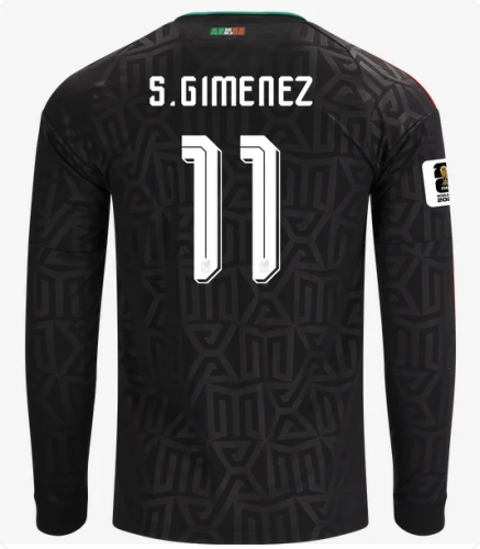 with FIFA World Cup Patch Long Sleeve Player Version 2026 Mexico S. Gimenez 11 Third Away Black Soccer Jersey Football Shirt