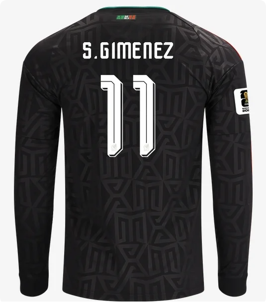 with FIFA World Cup Patch Long Sleeve Fan Version 2026 Mexico S. Gimenez 11 Third Away Black Soccer Jersey Football Shirt