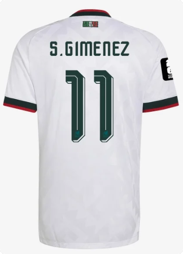 with FIFA World Cup Patch Fan Version 2026 Mexico S. Gimenez 11 Away White Soccer Jersey Football Shirt