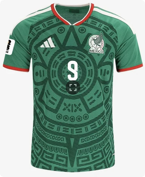 with FIFA World Cup Patch Player Version 2026 Mexico Raul 9 Home Soccer Jersey Football Shirt