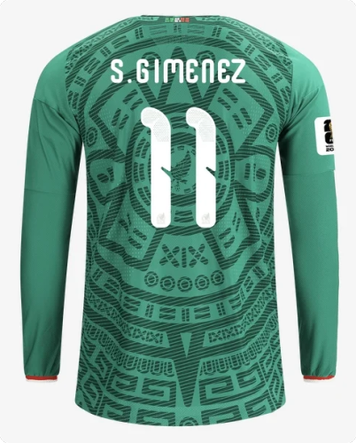 with FIFA World Cup Patch Player Version Long Sleeve 2026 Mexico S. Gimenez 11 Home Soccer Jersey Adulto Camiseta de Futbol