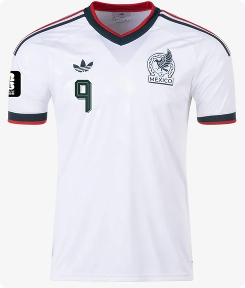 with FIFA World Cup Patch Fan Version 2026 Mexico Raul 9 Away White Soccer Jersey Football Shirt