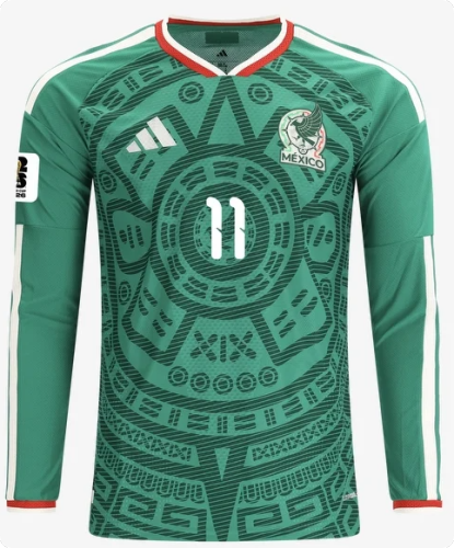 with FIFA World Cup Patch Player Version Long Sleeve 2026 Mexico S. Gimenez 11 Home Soccer Jersey Adulto Camiseta de Futbol
