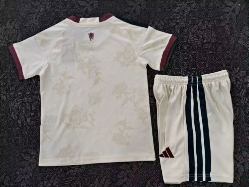 Youth Uniform Kids Kit 2026-2027 Manchester United Third Away White Soccer Jersey Shorts Child Football Set