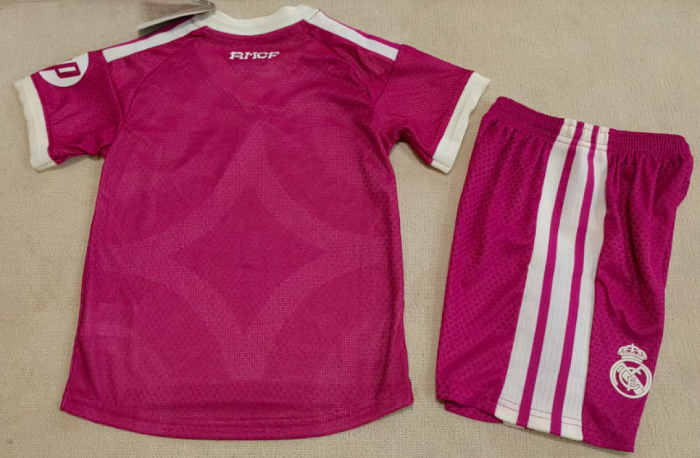Player Version Youth Uniform Kids Kit 2026-2027 Real Madrid Third Away Pink Soccer Jersey Shorts Child Football Set