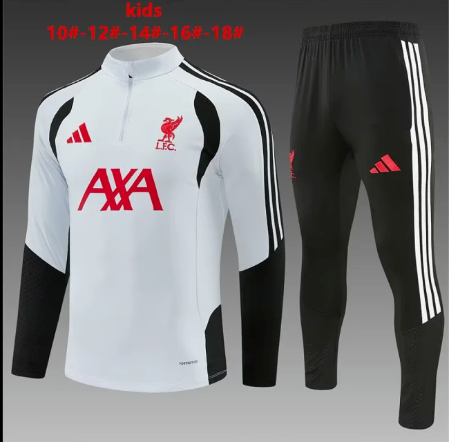 Youth 2026 Liverpool Grey Soccer Training Sweater and Pants Child Football Kit