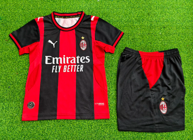 Player Version Youth Uniform Kids Kit 2026-2027 AC MILAN Home Soccer Jersey Shorts Child Football Set