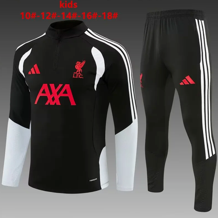 Youth 2026 Liverpool Black Soccer Training Sweater and Pants Child Football Kit