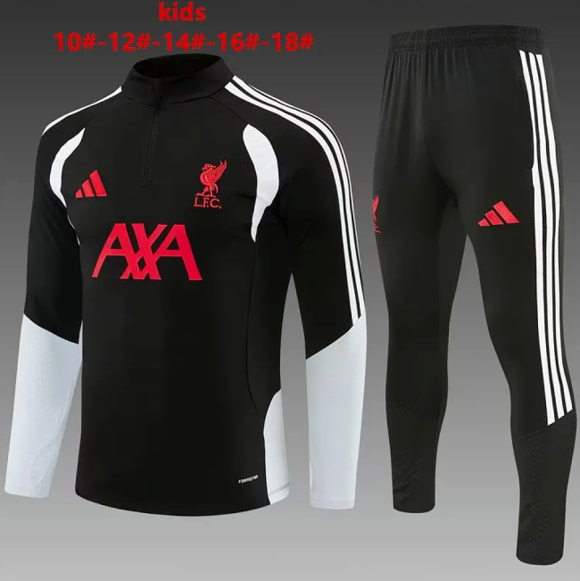 Youth 2026 Liverpool Black Soccer Training Sweater and Pants Child Football Kit