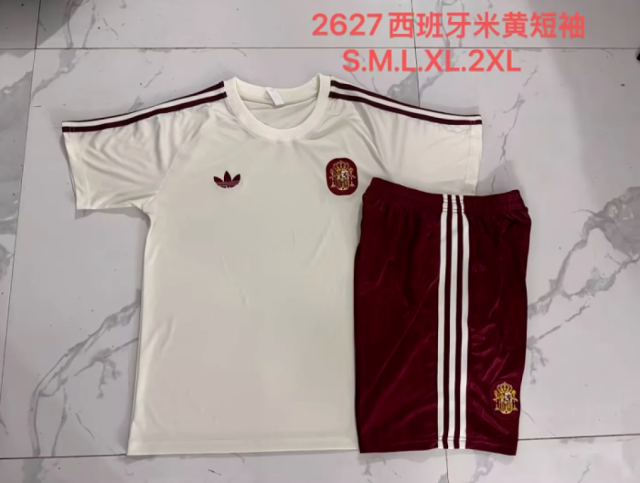Adult Uniform 2026-2027 Spain Beige Soccer Training Jersey and Shorts Football Kits