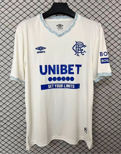 with Sleeve Sponor Logo Fan Version 2026-2027 Rangers Away White Soccer Jersey Football Shirt