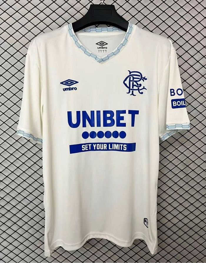 with Sleeve Sponor Logo Fan Version 2026-2027 Rangers Away White Soccer Jersey Football Shirt