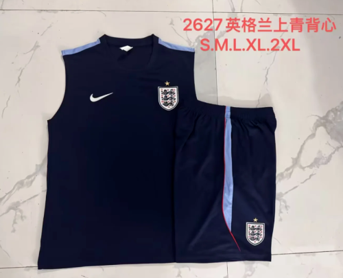 Adult Uniform 2026-2027 England Dark Blue Soccer Training Vest and Shorts Football Kits