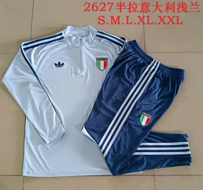 Youth 2026 Italy White Soccer Training Sweater and Pants Child Football Kit
