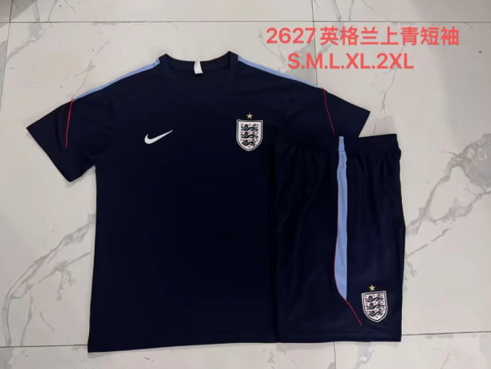Adult Uniform 2026-2027 England Dark Blue Soccer Training Jersey and Shorts Football Kits