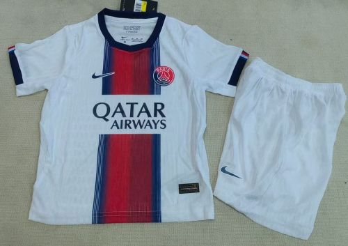 Player Version Youth Uniform Kids Kit PSG 2026-2027 Away White Soccer Jersey Shorts Child Football Set