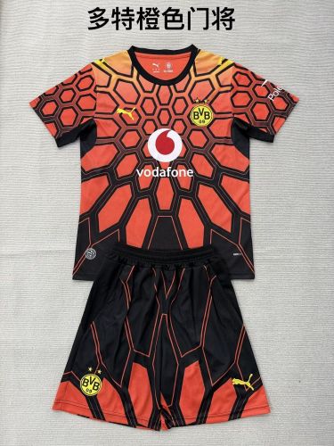 Youth Uniform Kids Kit 2026-2027 Borussia Dortmund Orange Goalkeeper Soccer Jersey Shorts BVB Child Football Set