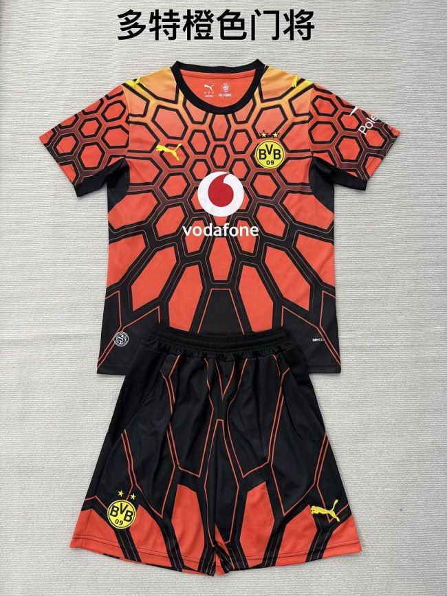 Youth Uniform Kids Kit 2026-2027 Borussia Dortmund Orange Goalkeeper Soccer Jersey Shorts BVB Child Football Set