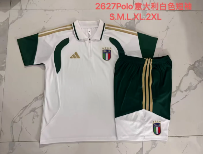 Adult Uniform 2026-2027 Italy White Soccer Training Polo and Shorts Football Kits