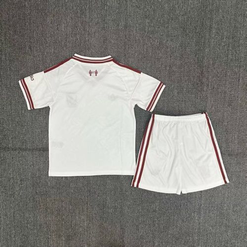 Youth Uniform Kids Kit 2026-2027 Liverpool Away White Soccer Jersey Shorts Child Football Set
