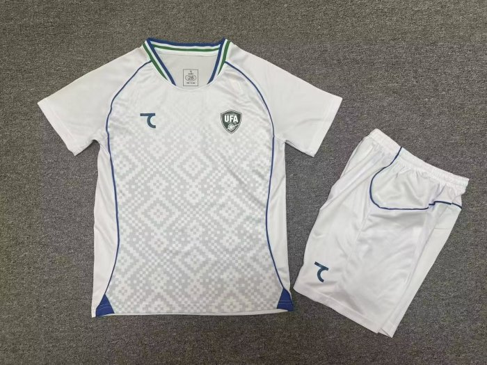 Youth Uniform Kids Kit 2026 Uzbekistan Away White Soccer Jersey Shorts Child Football Set