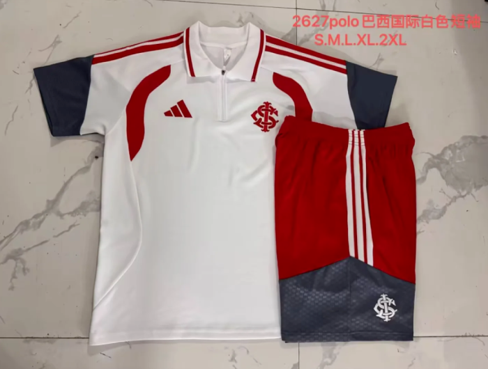 Adult Uniform 2026-2027 Brasil Internacional White Soccer Training Polo and Shorts Football Kits