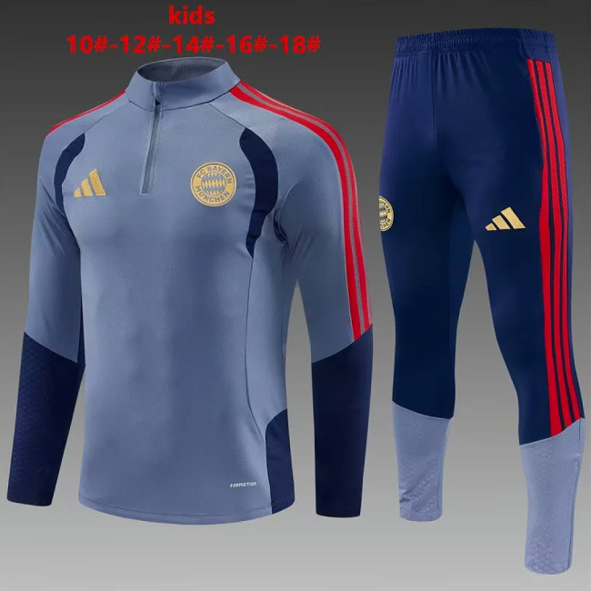 Youth 2026 Bayern Munich Grey Soccer Training Sweater and Pants Child Football Kit