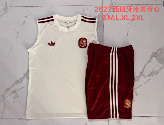 Adult Uniform 2026-2027 Spain Light Yellow Soccer Training Vest and Shorts Football Kits