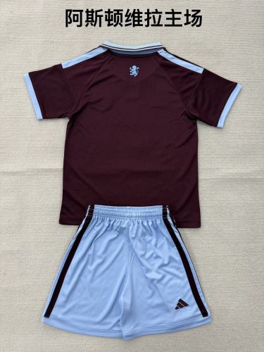 without Sponor Logo Youth Uniform Kids Kit 2026-2027 Aston Villa Home Soccer Jersey Shorts Child Football Set