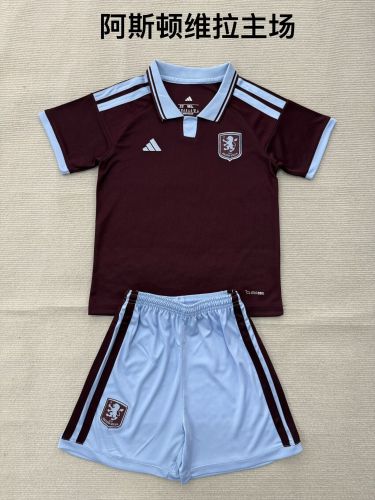 without Sponor Logo Youth Uniform Kids Kit 2026-2027 Aston Villa Home Soccer Jersey Shorts Child Football Set