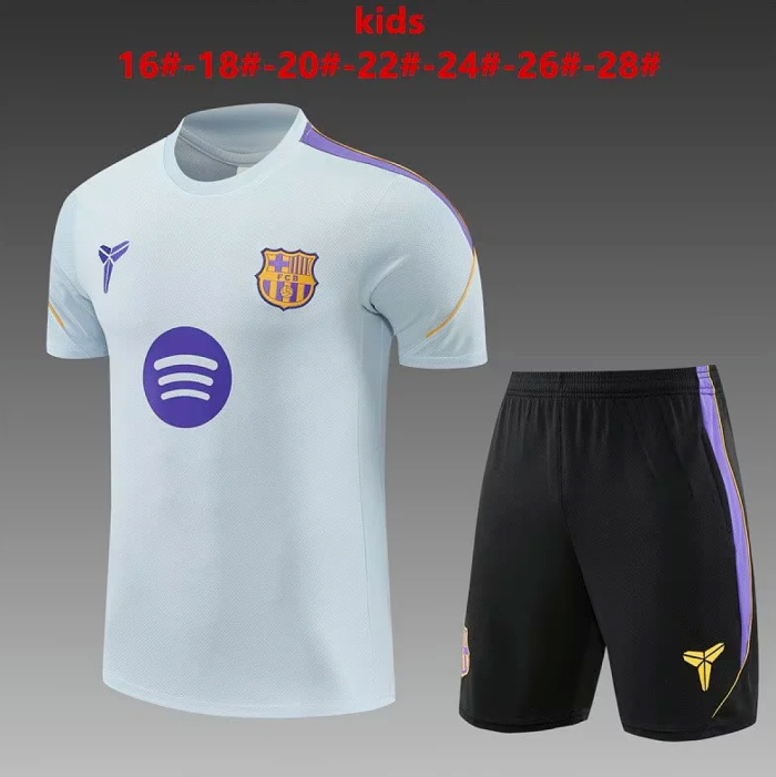 Youth Uniform Kids Kit 2026-2027 Barcelona Light Blue Soccer Training Jersey Shorts Child Football Set