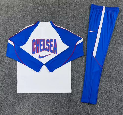 2026-2027 Chelsea White/Blue Soccer Training Sweater and Pants Football Kit
