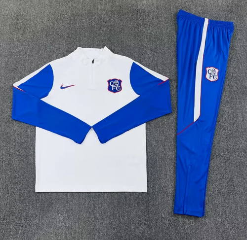 2026-2027 Chelsea White/Blue Soccer Training Sweater and Pants Football Kit