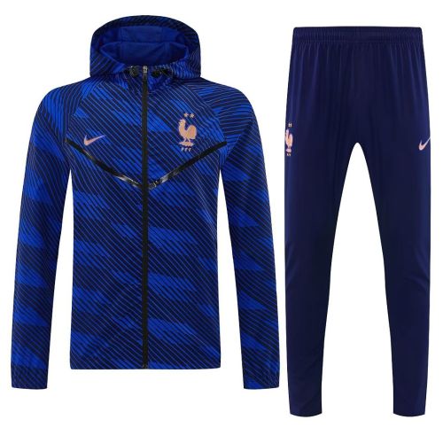 with Caps 2026-2027 France Blue Soccer Windbreaker Tracksuit Jacket Football Jacket and Pants