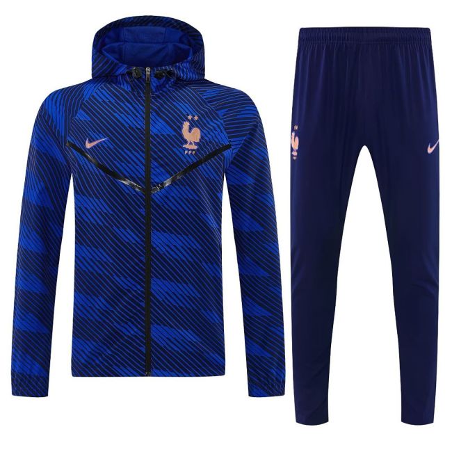with Caps 2026-2027 France Blue Soccer Windbreaker Tracksuit Jacket Football Jacket and Pants