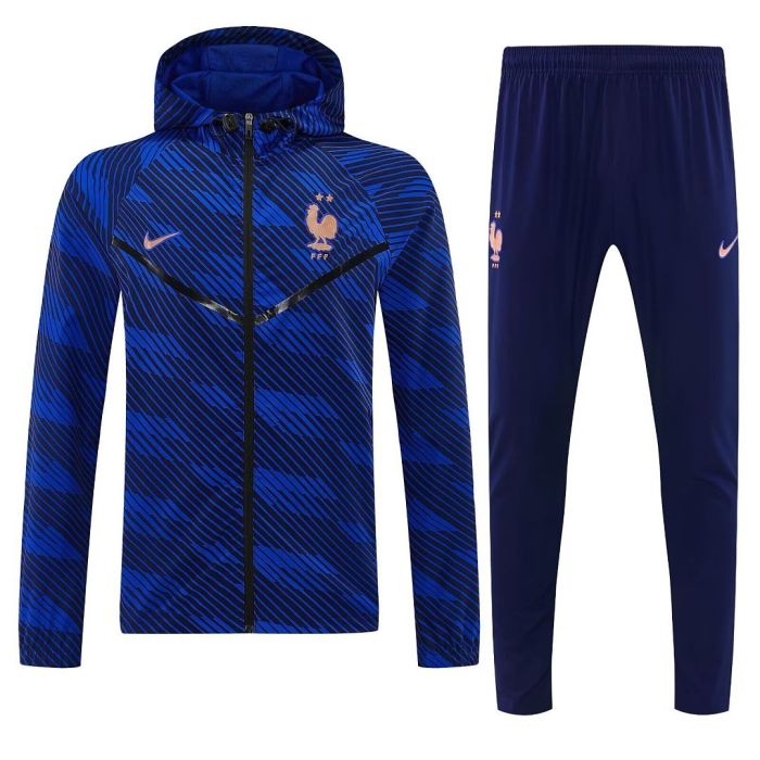with Caps 2026-2027 France Blue Soccer Windbreaker Tracksuit Jacket Football Jacket and Pants