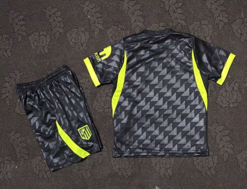 Youth Uniform Kids Kit 2025-2026 Atletico Madrid Away Black Soccer Jersey Shorts Child Football Set