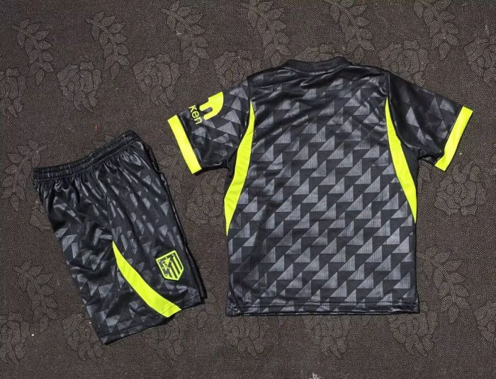 Youth Uniform Kids Kit 2025-2026 Atletico Madrid Away Black Soccer Jersey Shorts Child Football Set