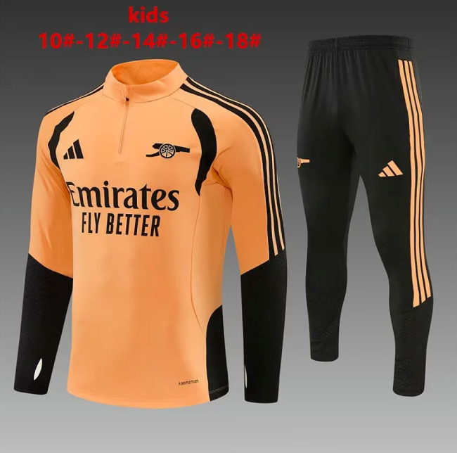 Youth 2026 Arsenal Orange Soccer Training Sweater and Pants Child Football Kit