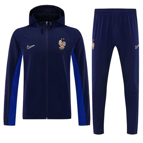 with Caps 2026-2027 France Dark Blue Soccer Windbreaker Tracksuit Jacket Football Jacket and Pants